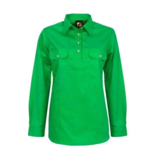 Picture of WorkCraft, Womens, Shirt, Long Sleeve, Lightweight, Cotton Drill, Half Packet, Contrast Buttons