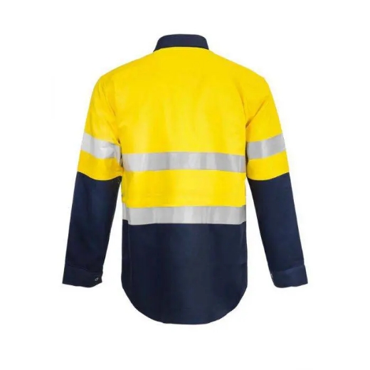 Picture of WorkCraft, Hi Vis Two Tone Long Sleeve Cotton Drill Shirt W Industrial Laundry Reflective Tape And Press Studs