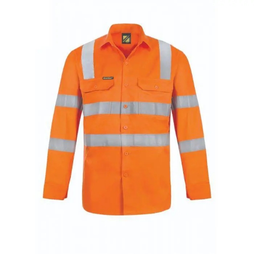 Picture of WorkCraft, Lightweight Hi Vis Vented Cotton Drill Shirt Semi Gusset Shoulder Pattern CSR Reflective Tape