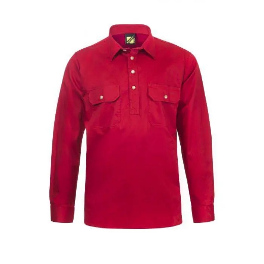 Picture of WorkCraft, Lightweight Long Sleeve Half Placket Cotton Drill Shirt W Contrast Buttons