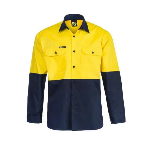 Picture of WorkCraft, Lightweight Hi Vis Two Tone Long Sleeve Vented Cotton Drill Shirt