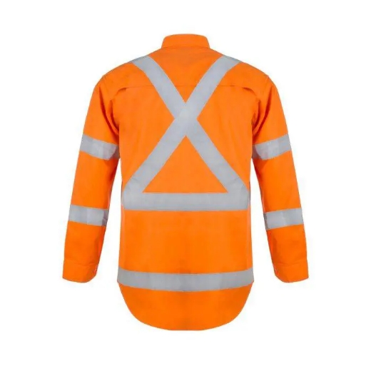 Picture of WorkCraft, Lightweight Hi Vis Long Sleeve Vented Cotton Drill Shirt X Pattern CSR Reflective Tape