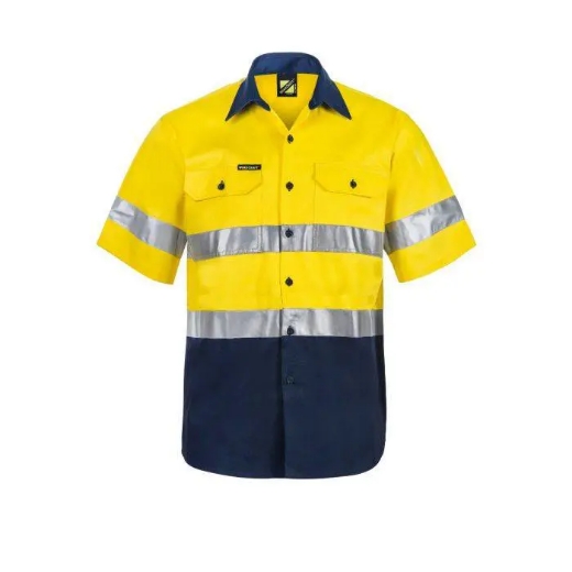 Picture of WorkCraft, Hi Vis Two Tone Short Sleeve Cotton Drill Shirt W CSR Reflective Tape