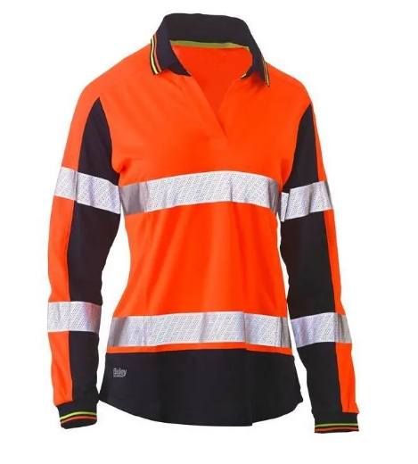 Picture of Bisley,Women's Taped Two Tone Hi Vis V-Neck Polo - Long Sleeve